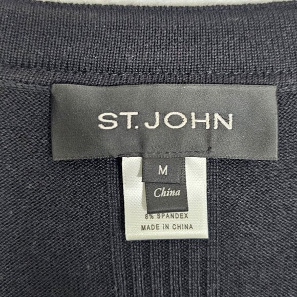 St. John Medium Cardigan Zebra Print Chain-Trim Knit Longline Wool Silk Sweater - Picture 2 of 7